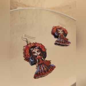 Colorful Day of the Dead Catrina Earrings